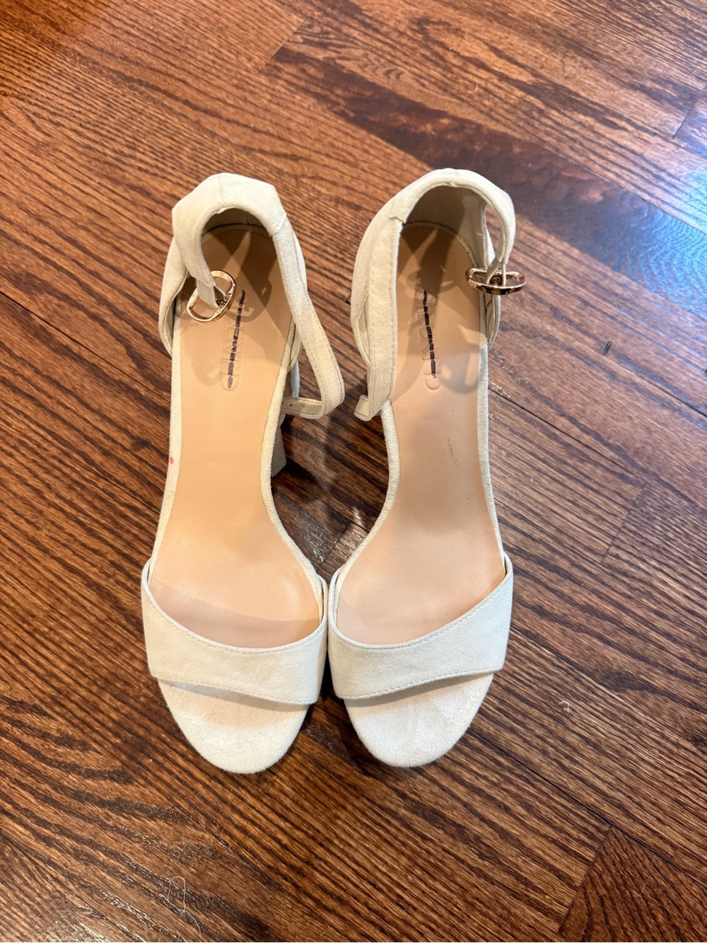 Anthropologie Cream Ankle-Strap Block Heels